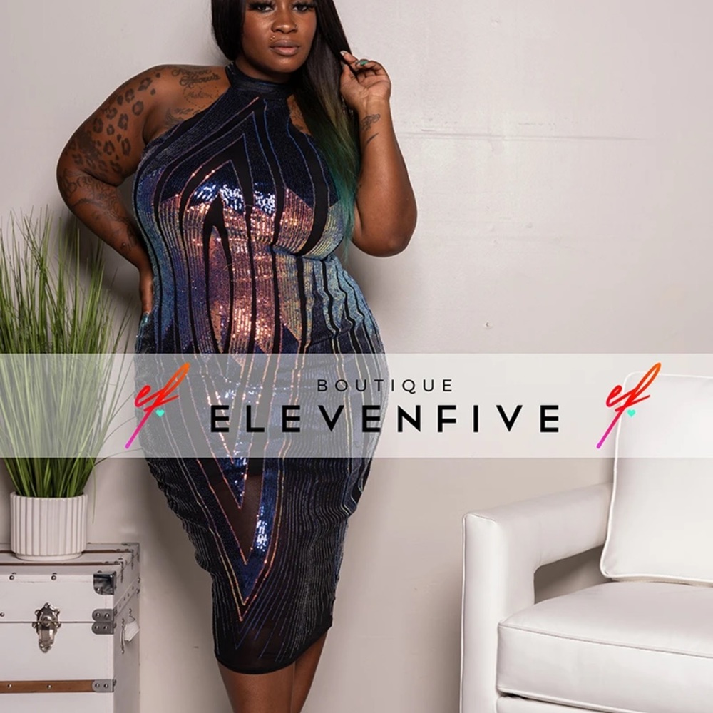 Plus Sequin Halter Dress